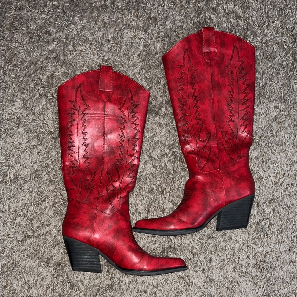 ARULA Wide Calf Red Heeled  Cowgirl Boots